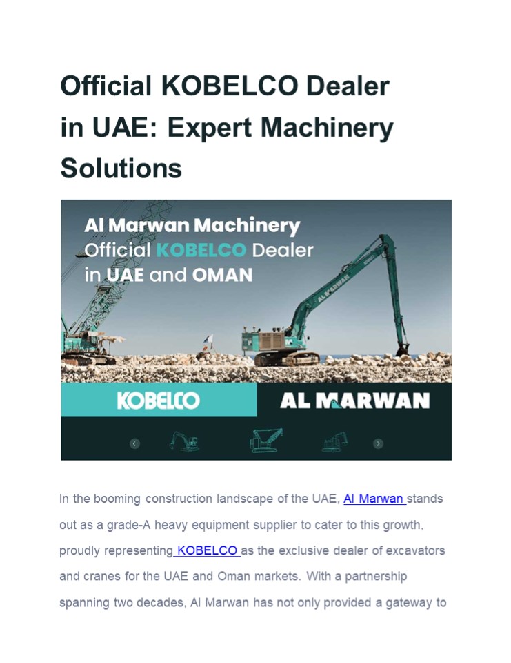 Official KOBELCO Dealer in UAE: Expert Machinery Solutions