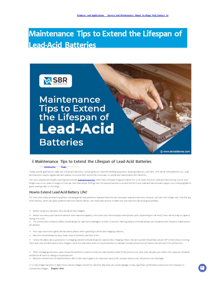 Maintenance Tips to Extend the Lifespan of Lead-Acid Batteries