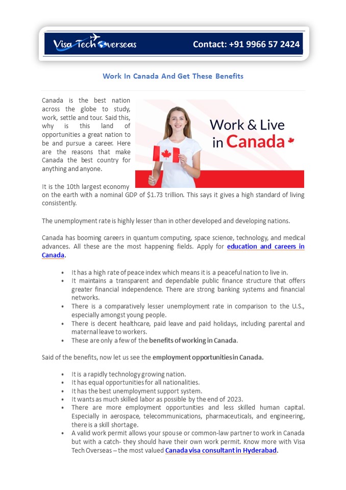 Work in canada and get these benefits