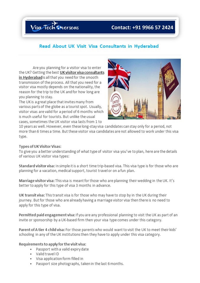 Read About UK Visit Visa Consultants in Hyderabad