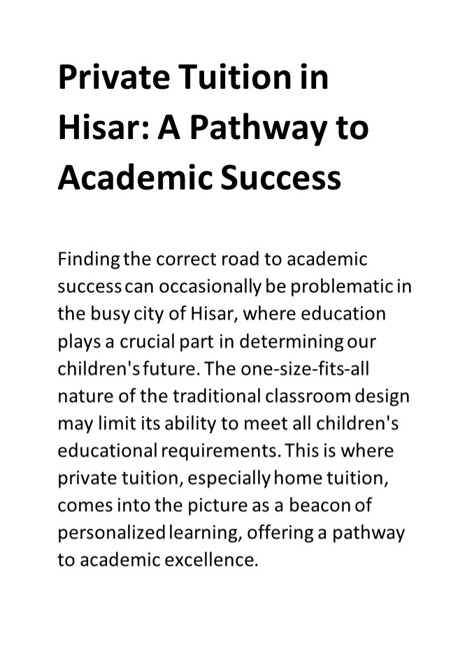 Private Tuition in Hisar: A Pathway to Academic Success