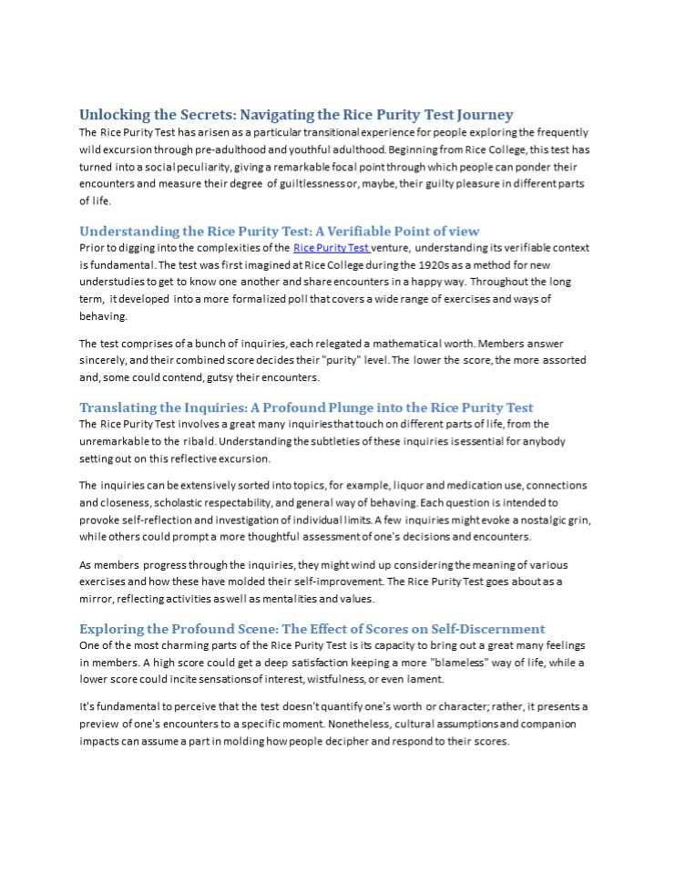 Unlocking the Secrets: Navigating the Rice Purity Test Journey