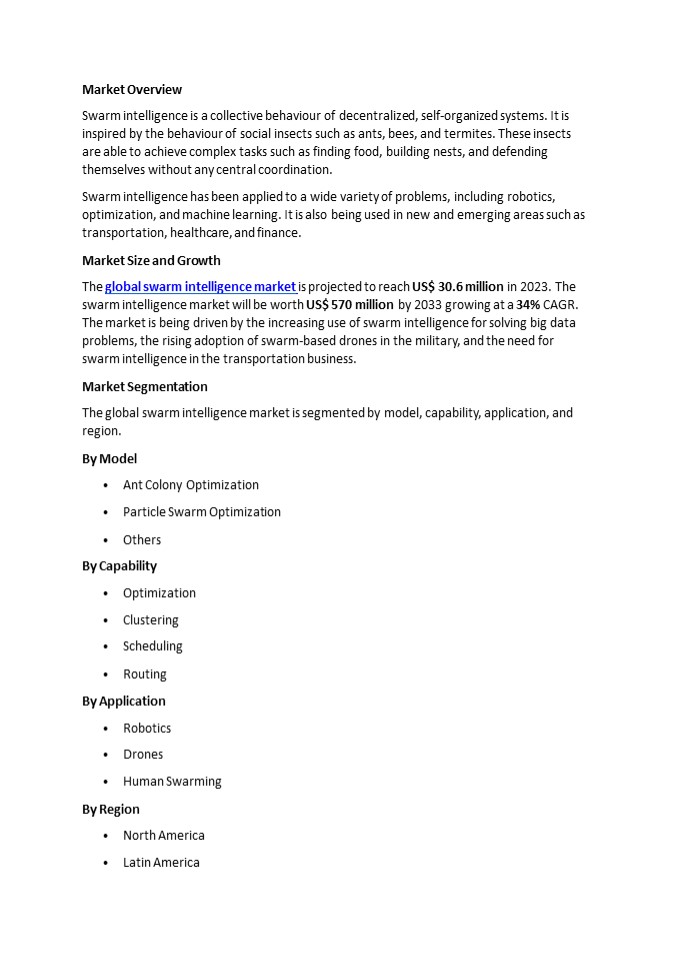 Swarm Intelligence Market Overview, Growth & Advancement