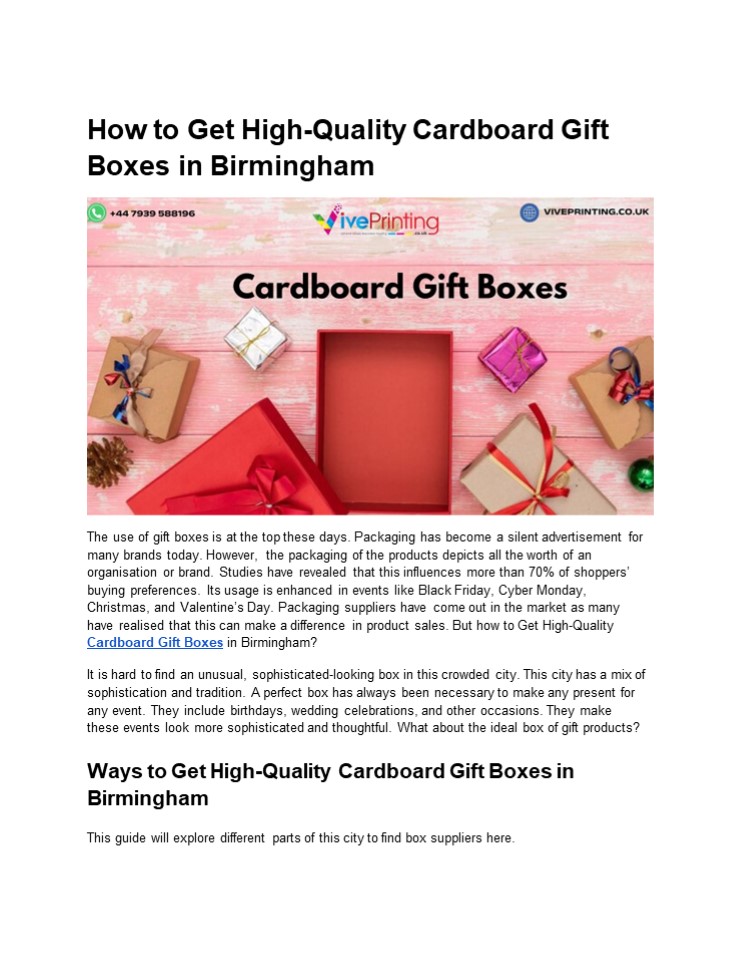 How to Get High-Quality Cardboard Gift Boxes in Birmingham