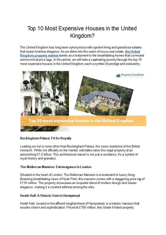 Top 10 Most Expensive Houses in the United Kingdom?