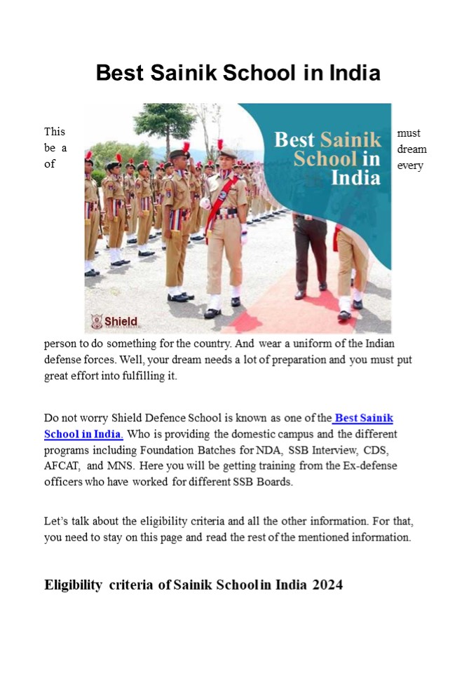 Best Sainik School in India
