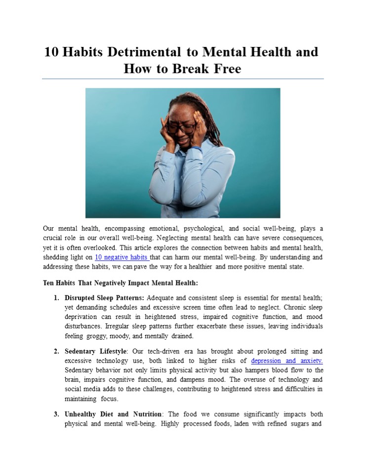 10 Habits Detrimental to Mental Health and How to Break Free