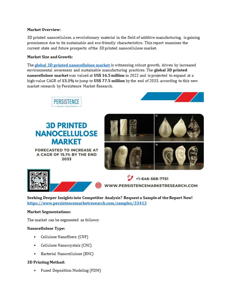 3D Printed Nanocellulose Market to Witness Steady Expansion