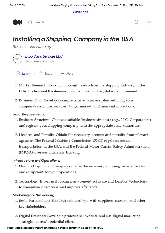 Installing a shipping company in the USA