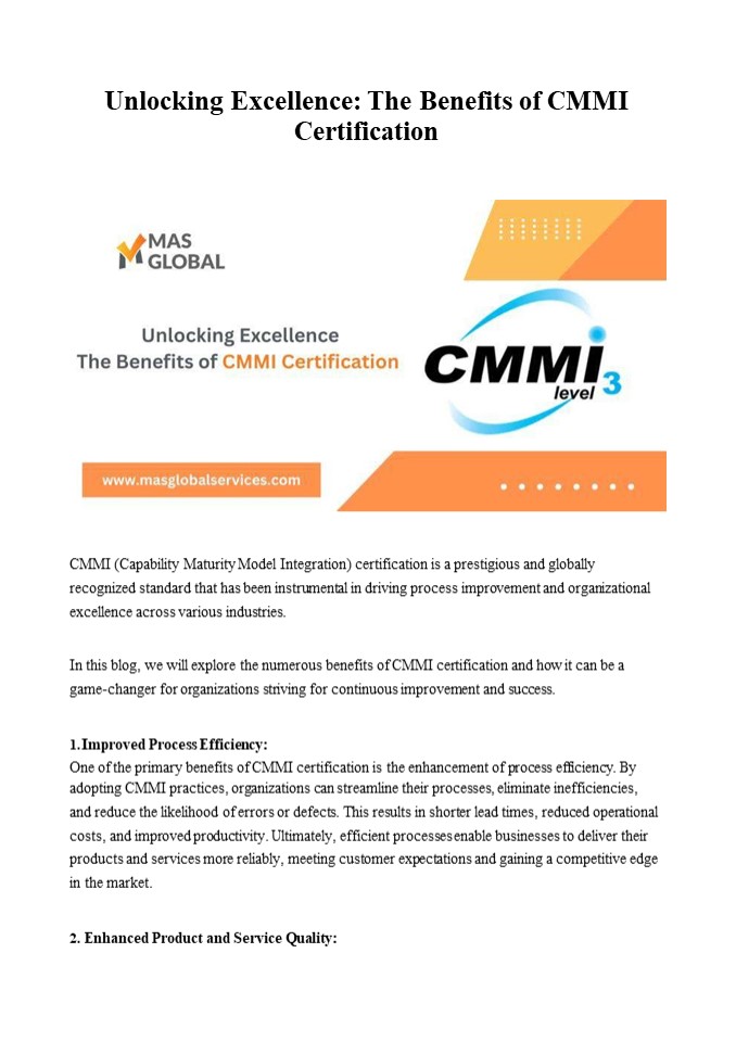 CMMI Consulting Services - Mas Global Services