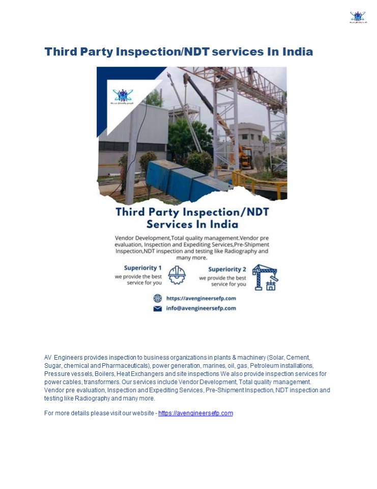 Third Party Inspection/NDT services In India
