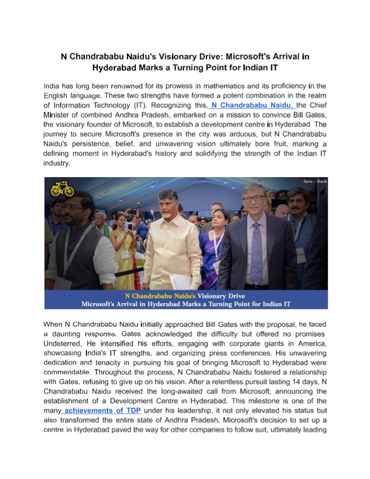 Visionary Drive N Chandrababu Naidu's Visionary Drive: Microsoft's Arrival in Hyderabad ...