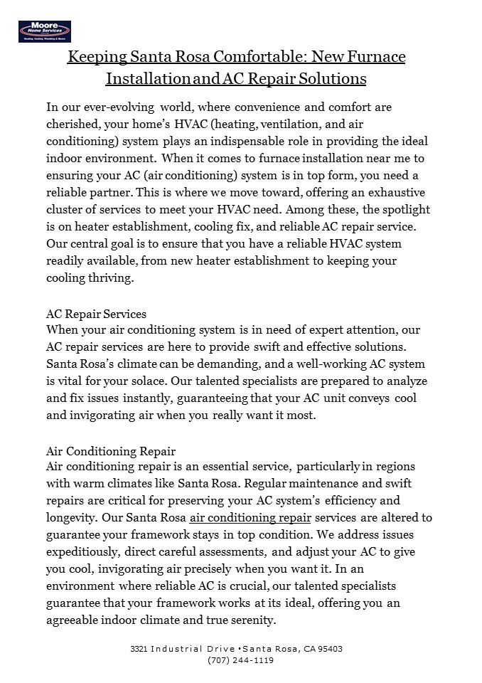 Keeping Santa Rosa Comfortable: New Furnace Installation and AC Repair Solutions