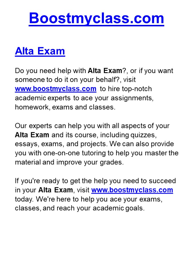 Alta Exam