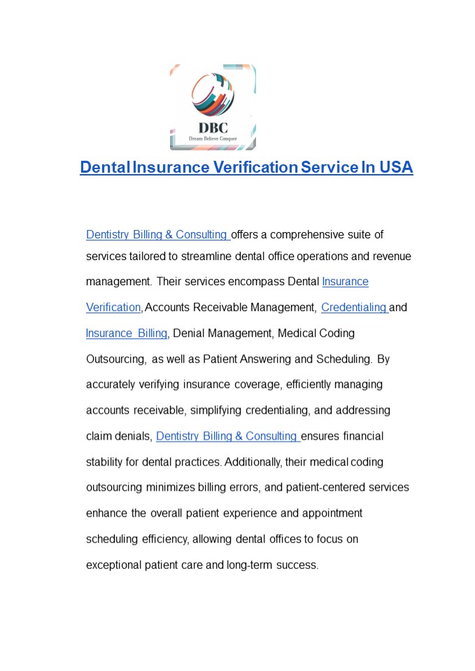 Dental Insurance Verification Service In USA