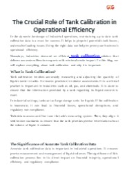 The Crucial Role of Tank Calibration in Operational Efficiency