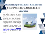 Harnessing Sunshine: Residential Solar Panel Installation In Los Angeles