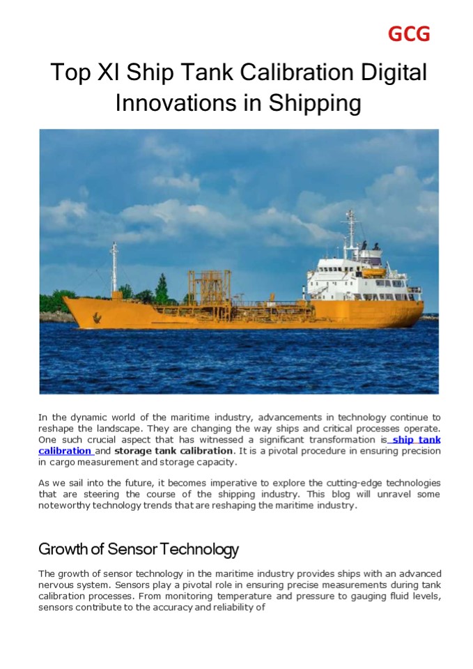 Top XI Ship Tank Calibration Digital Innovations in Shipping