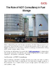 The Role of NDT Consultancy in Fuel Storage