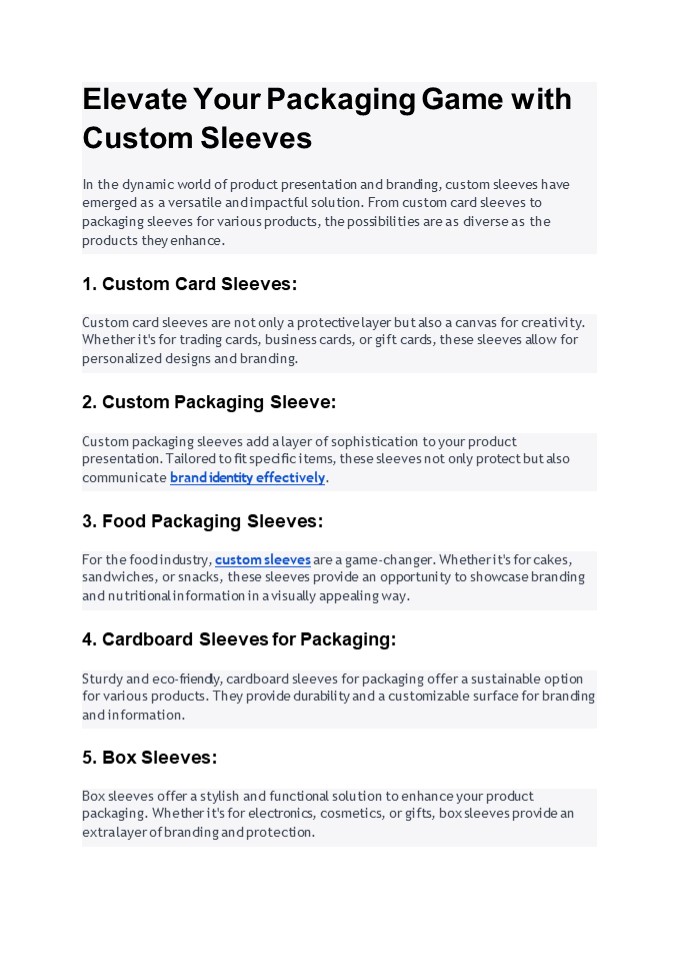 Custom sleeves boxes ideas for packaging