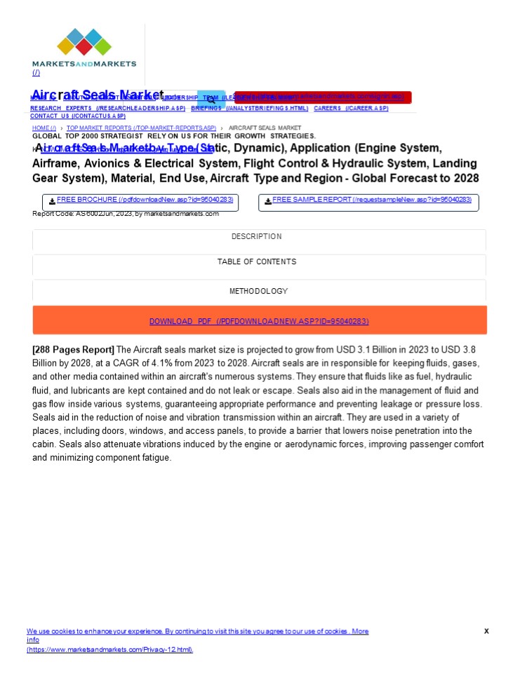 Aircraft Seals Market Size, Share, Industry Growth & Revenue Till 2028