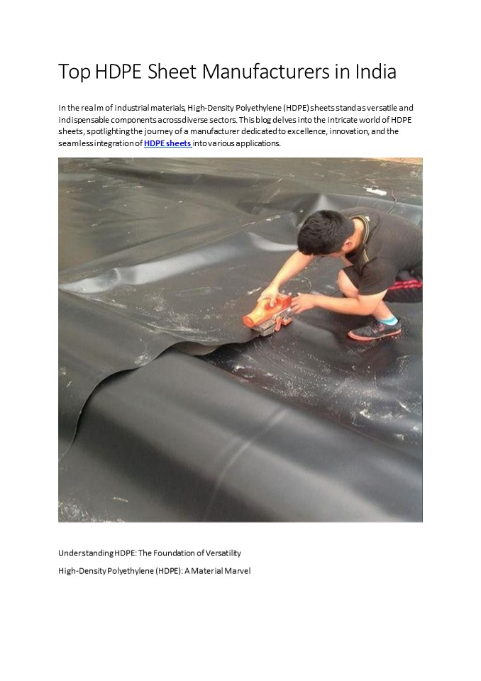 Top HDPE Sheet Manufacturers in India