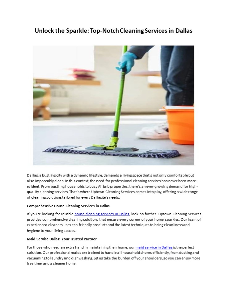Unlock the Sparkle: Top-Notch Cleaning Services in Dallas