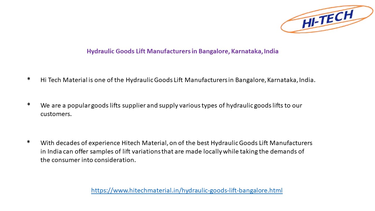 Hydraulic Goods Lift Manufacturers in Bangalore, Karnataka, India