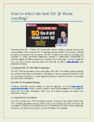How to select the best SSC JE Mains coaching?