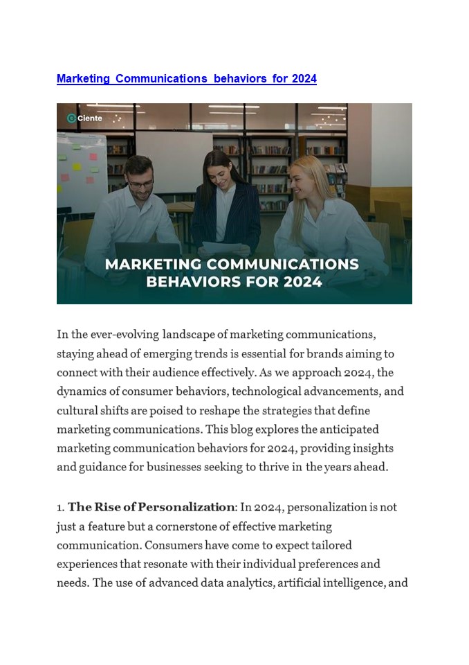 Marketing Communications behaviors for 2024