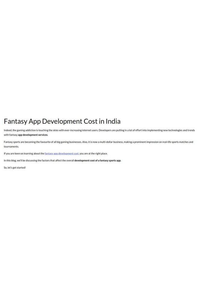 Fantasy App Development Cost in India