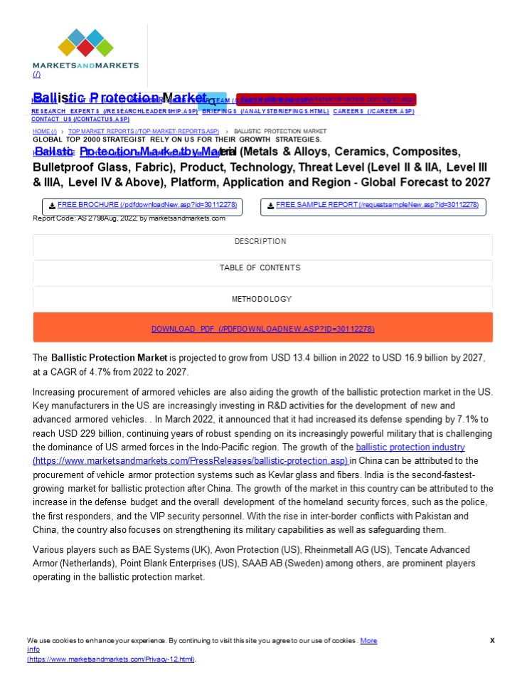 Global Insights and Analysis of the Ballistic Protection Market 2027