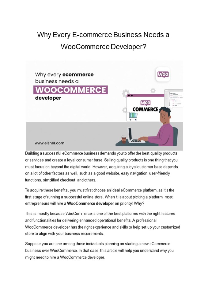 Why Every E-commerce Business Needs a WooCommerce Developer?