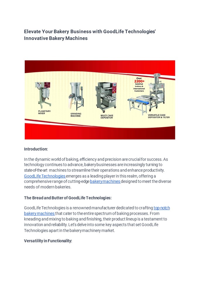 Bakery Machines Near me; Goodlife Technologies
