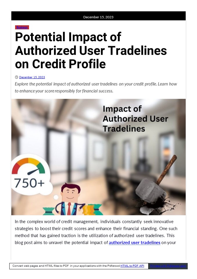 Impact of Authorized User Tradelines on Credit Profile