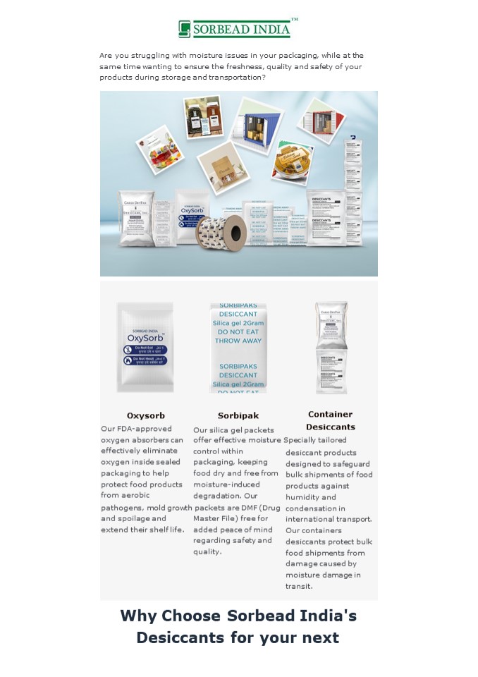 Moisture absorbent Desiccant bags manufacturer from india