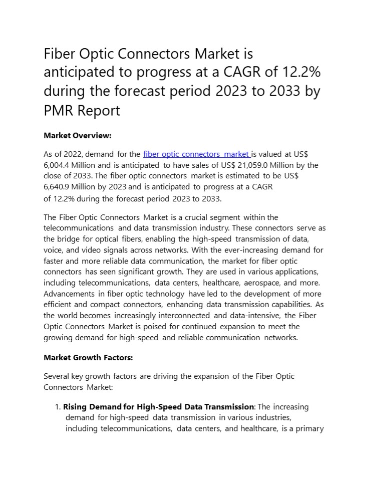 Fiber Optic Connectors Market Demand and Forecast 2033