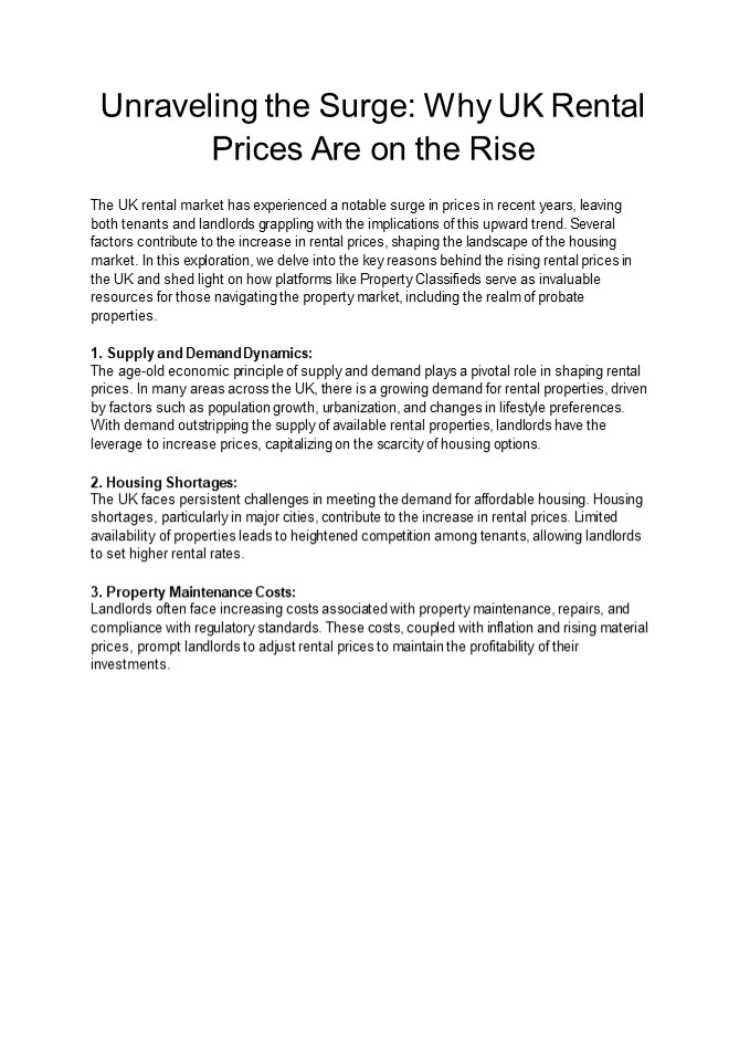 Unraveling the Surge: Why UK Rental Prices Are on the Rise