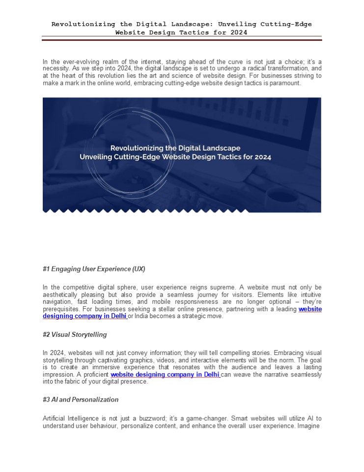 Revolutionizing the Digital Landscape: Unveiling Cutting-Edge Website Design Tactics for 2024
