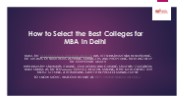 How to Select the Best Colleges for MBA