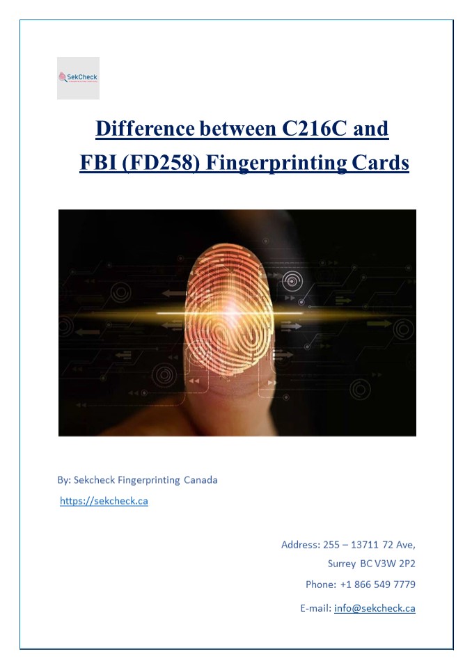 Difference Between C216C and FBI (FD258) Fingerprinting Cards