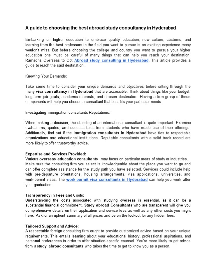 A guide to choosing the best abroad study consultancy in Hyderabad ...