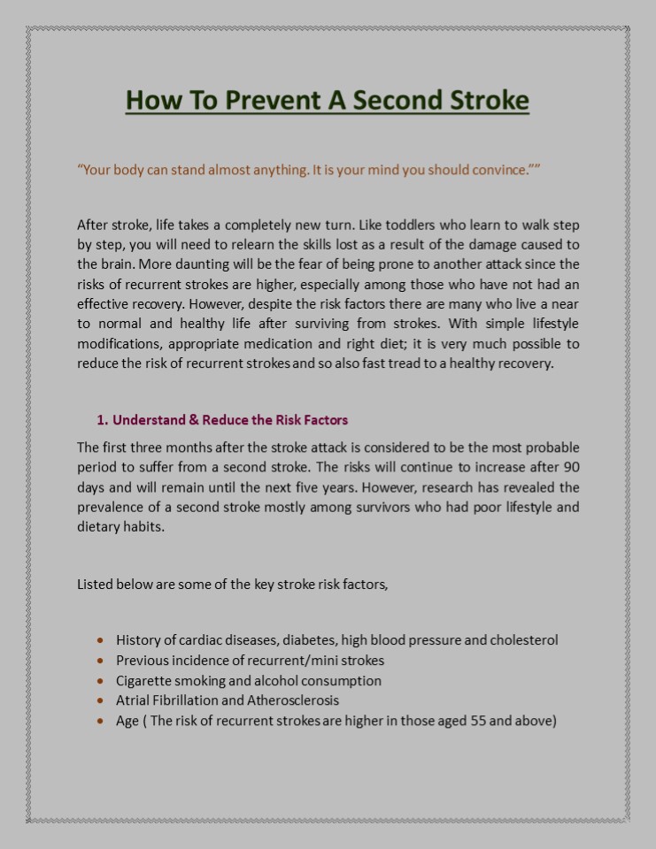 How To Prevent A Second Stroke