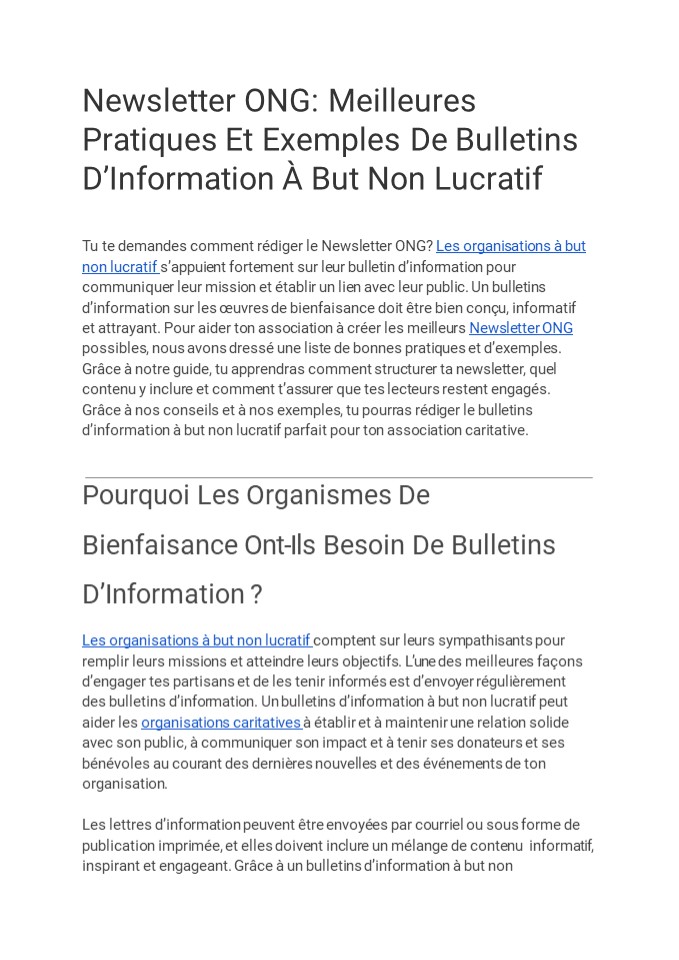 Newsletter ONG: Exemples De Bulletins D'Information à But Non Lucratif