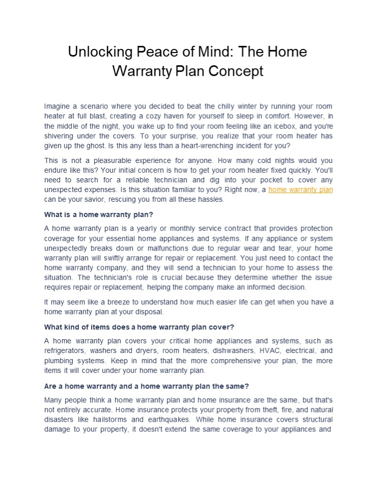 Unlocking Peace of Mind: The Home Warranty Plan Concep