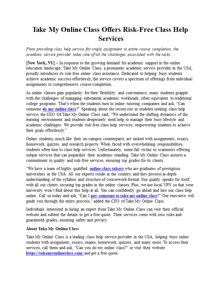 Take My Online Class Offers Risk-Free Class Help Services