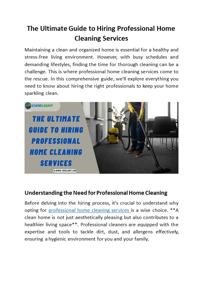 The Ultimate Guide to Hiring Professional Home Cleaning Services