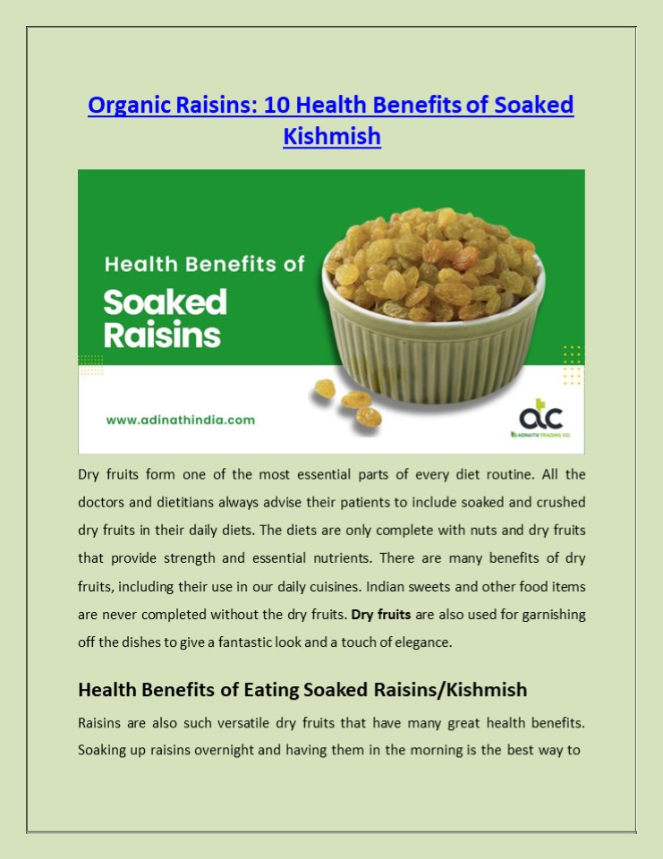 Organic Raisins: 10 Health Benefits of Soaked Kishmish (1)