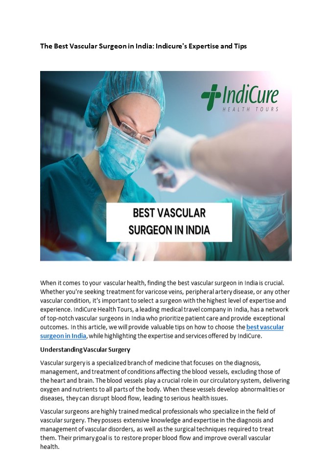 The Best Vascular Surgeon in India- Indicure's Expertise and Tips