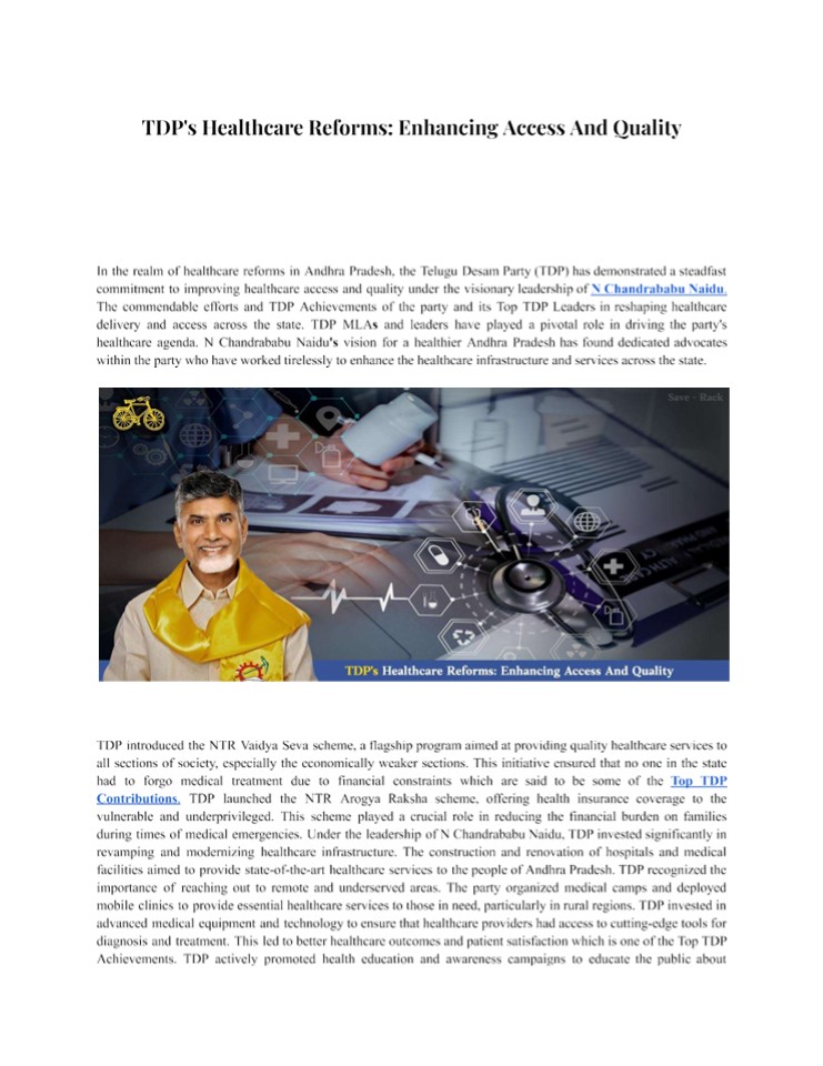 TDP's Healthcare Reforms: Enhancing Access And Quality